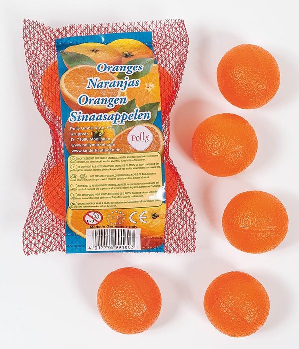 5 Orangen aus Kunststoff im Netz - von Polly